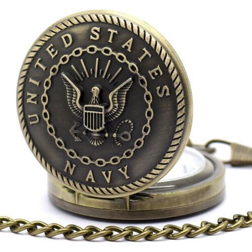 Retro Bronze Big Man Pocket Watch United States Navy Pocket Watch Relogio Dropshipping Vintage Army Military Watch With Chain