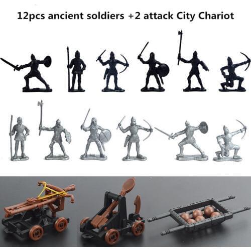 Medieval Military War Simulation Warriors Ancient Soldier Military attack a city War chariot figures Model for Children Gifts