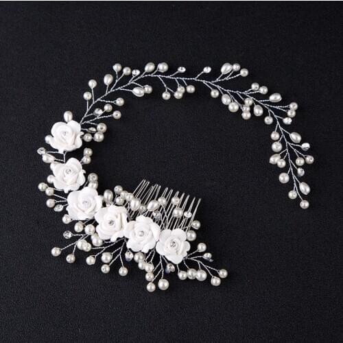 Wedding Bridal Hair Accessories Crystal Flowers Imitation Pearl Hair Comb/Pin for Women Girl LL@17