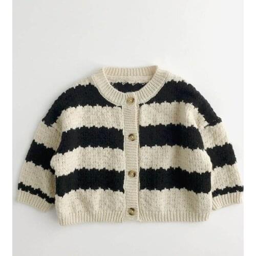Korean Style Baby Girl Knitting Stripe Cardigan Coat Children Clothes Baby Girl Cardigan Sweater Long Sleeve Kids Clothing