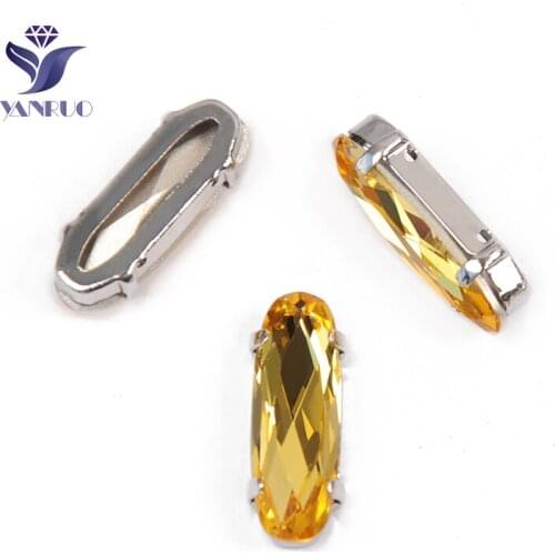 YANRUO 4161 All Sizes Light Topaz Elongated Baguette Sew On Crystal Rhinestones With Claw Point Back Strass K9 Fancy Stones