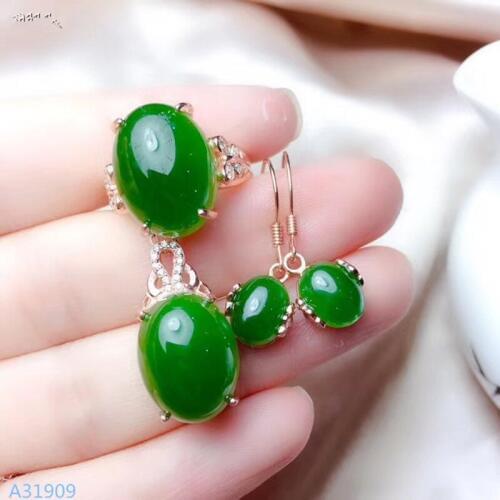 KJJEAXCMY Fine jewelry 925 sterling silver inlaid natural jasper gemstone ladies pendant necklace ring earrings set support det