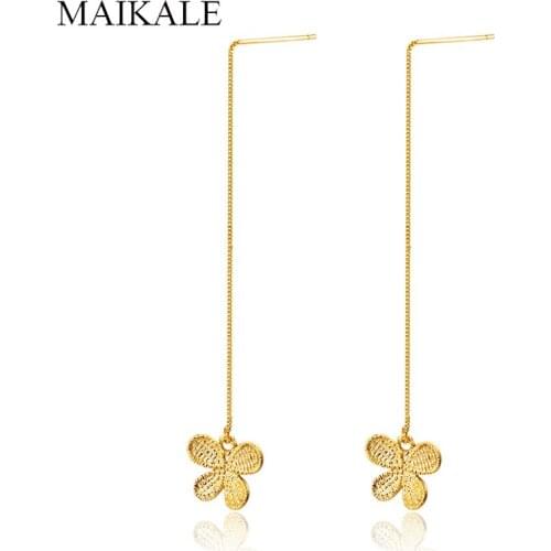 MAIKALE Trendy Gold Ear Line Butterfly Pendant Long Earrings for Women Metal Hanging Dangle Drop Earrings Simple Jewelry Gifts