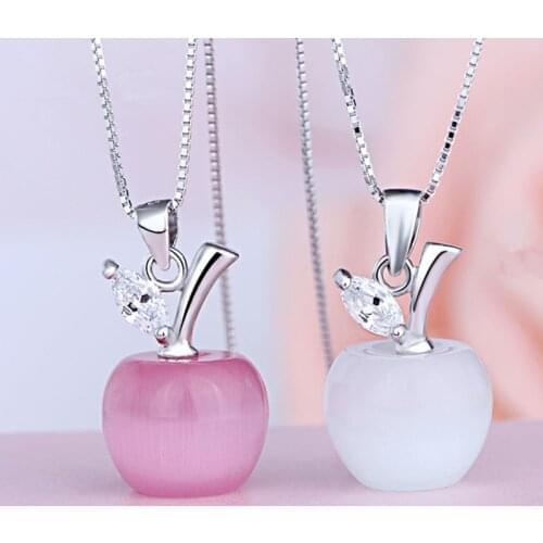 Womens Fashion Jewelry Cute Apple Shape Opals Pendant Clavicle Chain Necklace Lovers Gifts NL0159