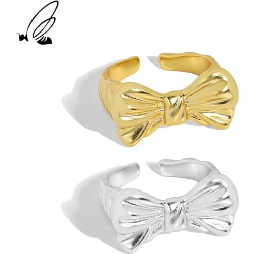 SSTEEL Sterling 925 Silver Bowknot Gold Ring For Women Rings Gifts Women Designer Accesories Punk Adjustable 2021 Fine Jewelry