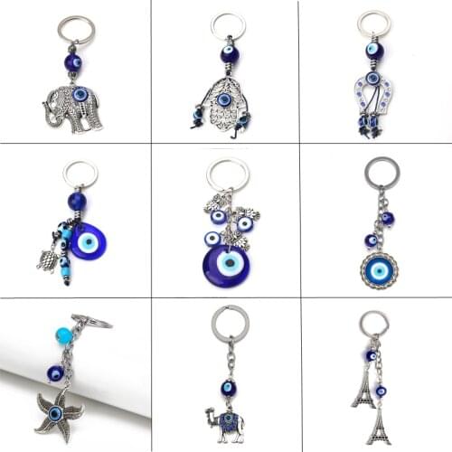 1PC Evil Eye Animal Pendant Keychain Keyring For Men Women Gift Unique Vintage Blue Eyes Turtle Elephant Owl Bag Car Keychain