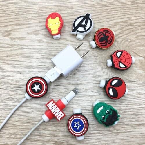 10Pcs/Lot Silicone Marvel USB Protector Cable Case Clip Cover Winder Cord Protector Wire Organizer For Iphone Android