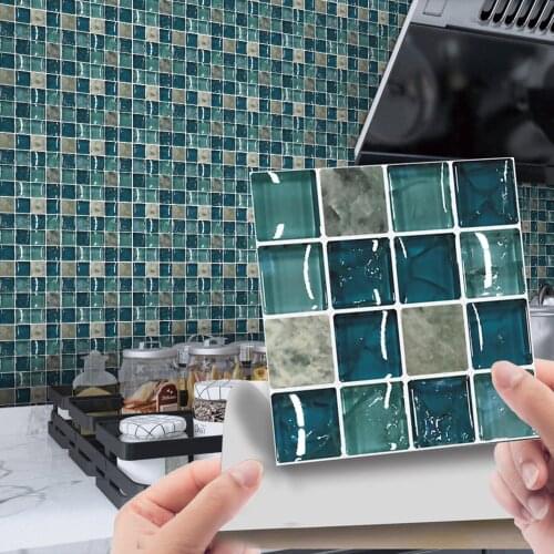 10pcs 3d Crystal Tile Stickers Waterproof Self-adhesive Wall Sticker For Kitchen Bathroom 3d Wallpaper Decoration Sticker