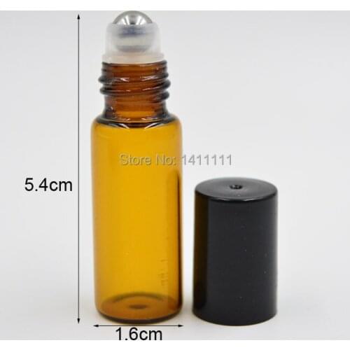 1000pcs 5ml 1/6oz ROLL ON AMBER Brown fragrance GLASS BOTTLES ESSENTIAL OIL Metal Roller ball Aromatherapy Bottle