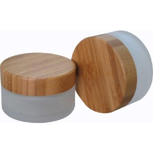100g Bamboo Wooden Lid Glass Jar 100ML Empty Frosted Glass Bottle Cosmetics Cream Packing Container Bamboo Lid 6 Pieces/Lot