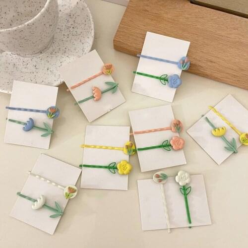 INS Blogger Hair Accessories 2PCS Summer Flower Hairpin Combination Sweet Girl Heart Bangs Clip Hairpin For Women Girl Gift