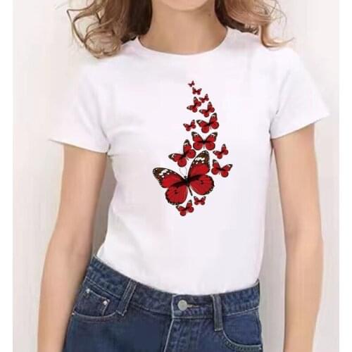 2021 Summer Butterfly Short Sleeve T-shirts Top T Shirt Ladies Womens Graphic Tee O-neck Cheap Tee Casual Clothes Top Female