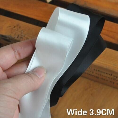 3.9CM Wide High Quality White Black Satin Fabric Lace Ribbon Applique Trim Bow Belt Hair Accessories DIY Sewing Supplies