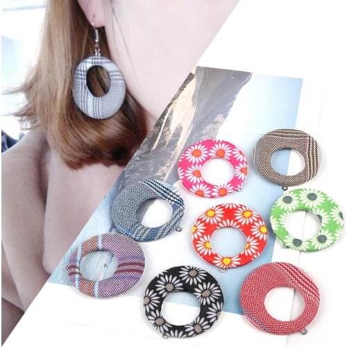 4pcs/lot Mini Flower Printed Fabric Bohemia Charms Pendant for DIY Earrings Fashion Jewelry Making Findings Accessory