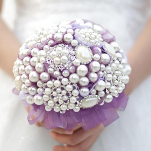 6 inch Custom purple pearl crystal Brooch Bouquet Bridal brides Pearls Jewelry yarn Bouquet Mini bridesmaid bouquets