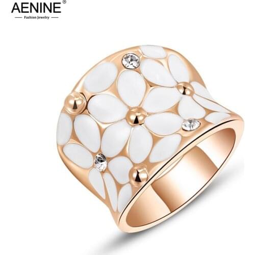 AENINE Rose Gold Color Flower Jewelry For Women Hochzeit Schmuck Rings+Earrings Enamel Jewelry Sets for Bridal L2010422325