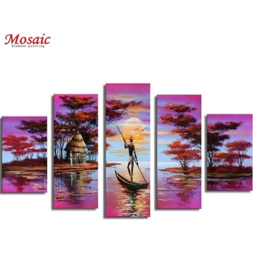 Full Drill DIY Diamond Painting Purple sunset Glow Multi-picture Diamond Embroidery Cross Stitch Boat Rhinestone Mosaic pattern