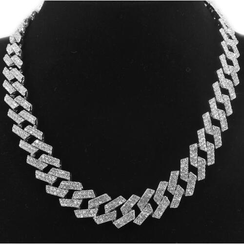 Mens Bling Fashion Jewelry Rapper Rock Gift Miami Curb Cuban Iced Out Necklace Hip Hop Chain Crystal Gold Silver Color Jewelry