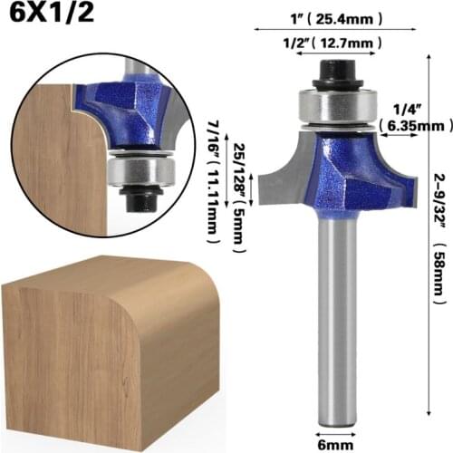 6mm Corner Round Router Bit with Bearing Milling Cutter for Wood Woodworking Tool Cemented Carbide