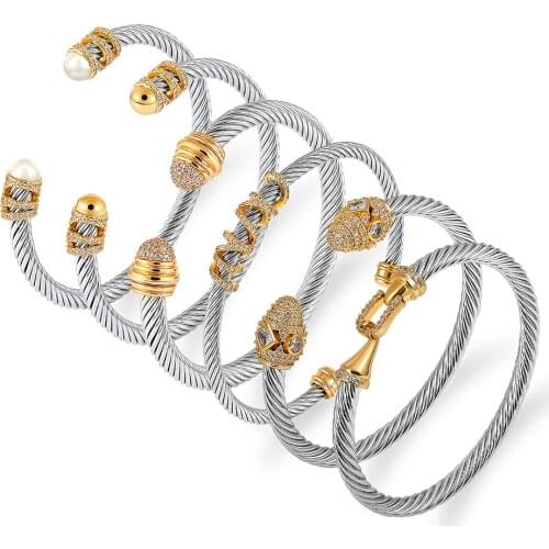 FYSARA 2021 Luxury Stackable Bangle Cuff For Women Wedding Full Cubic Zircon Crystal CZ Cablb Wire Rope Bracelet Party Gift