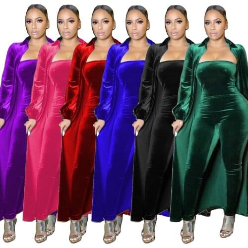 Sexy Strapless Jumpsuit Long Sleeve Coat Fleece 2 Pieces Sets Winter Spring Women Outerwear Fashion Outfit Laides Clothes 2021