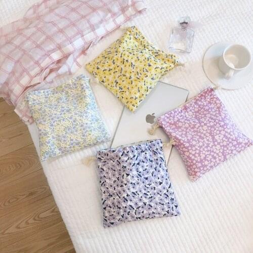 Floral Small Drawstring Bag Bubble Fabric Cosmetic Storage Bag Sweet Drawstring Pouch Jewelry Christmas Gift Bags Cotton Fabric