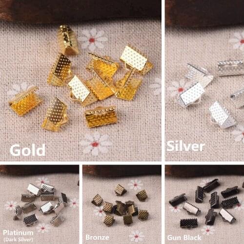Metal Crimp Beads Cover Clasps Cord Ends Caps 6/8/10/13/16/20/25/30mm Gold Silver Color Ribbon Leather Clips for Jewelry Making