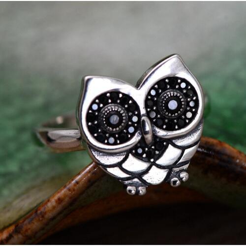 Ms S925 pure silver ornaments novel owl beautiful ring Restore ancient ways do old factory direct sale