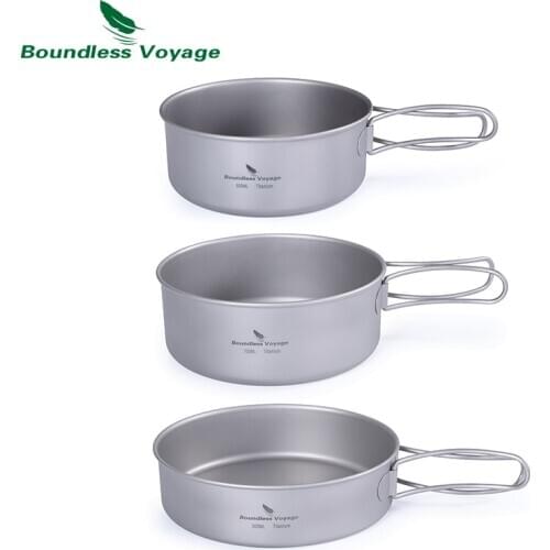 Boundless Voyage Outdoor Ultralight 3pcs Titanium Pot Pan Set Plate Dish Cookware Tableware Dinnerware Set
