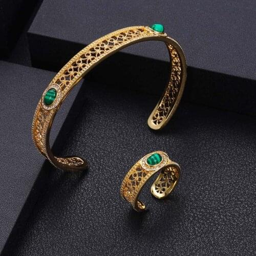 Janekelly Luxury Unique African Bangle Ring Set For Women Wedding Cubic Zircon Crystal CZ Dubai Bridal Jewelry Set