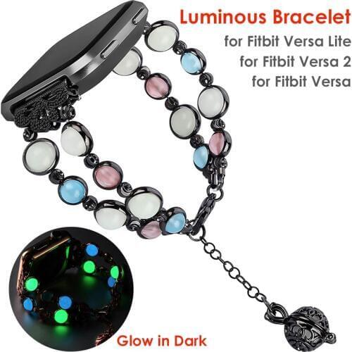 Night Luminous Pearl Bracelet for Fitbit Versa 2 3 Lite Sense Bands for Woman Luxury Beaded Handmade Strap Glow Dark Wristband