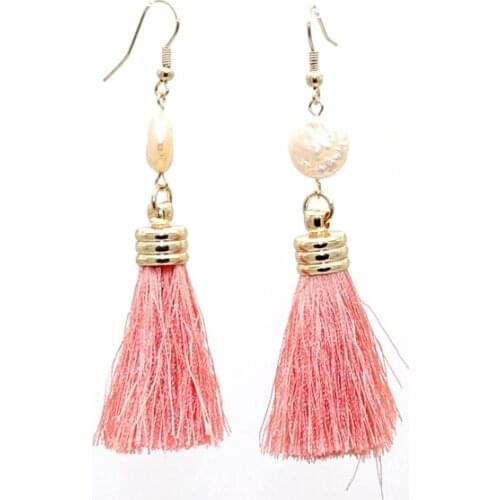 2018 new natural Pearl cute pink tassel simple drop earrings for Women