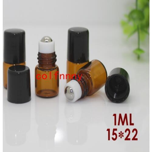 Wholesale 1ML 2ML Dram Amber Roll on Glass Bottle, 2CC Sample Vial, Small Essential Oil Bottle + Metal Roller Ball 100pcs/Lot