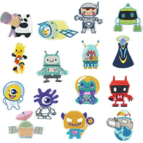 Kawaii Astronaut Sickers Aliens Patch Embroidered Patches for Clothing Parches Robot Stripes Badges Iron on Patches for Clothes