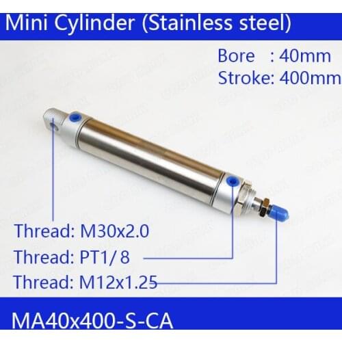 MA40*400 Free shipping Pneumatic Stainless Air Cylinder 40MM Bore 400MM Stroke MA40X400-S-CA Double Action Mini Round Cylinders