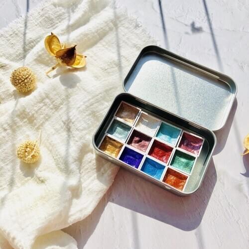 German Handmade Solid Watercolor Paint Pearlescent Gem Light Water Color Drawing Painting Supplies Beginner Aquarela Set