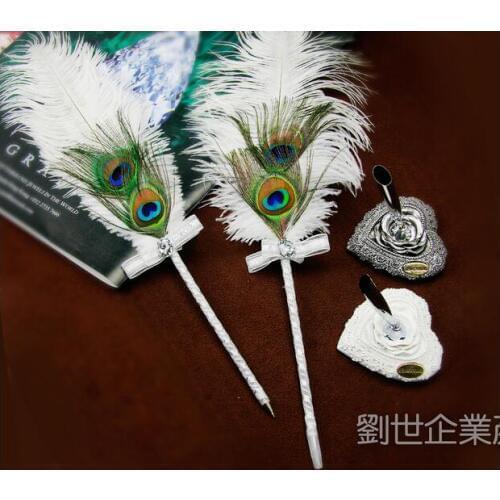 Ostrich feather ballpoint pen wedding signature pen peacock feather (not include the pen holder) 42cm long free shipping