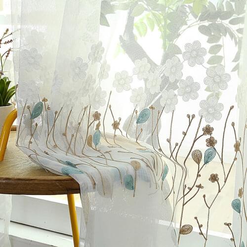 Embroidery Sheer Curtains for Living Room Bedroom Semi Crinkle Window Treatments Panels for Yard Patio Villa Parlor