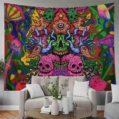Magic Tapestry Skull Skeleton Mushroom Decorative Indian Mandala Tapestry Wall Haning Cloth Psychedelic Tapiz