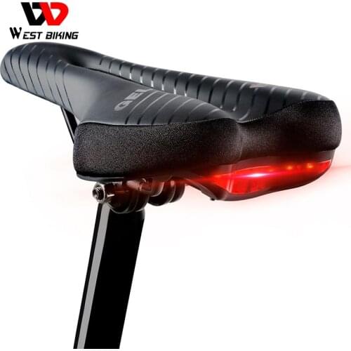 WEST BIKING Bicycle Saddle MTB Road Bike Cycling Saddles with Tail Light Soft Seat Comfortable Hollow Bicycle Safety Bike Saddle