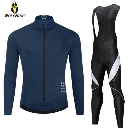 Wolfbike Long Sleeve Cycling Clothing Reflective Jersey Gel Pad Bib Pants Tight Trousers Kit MTB Bike Bicycle Wear Uniform Set