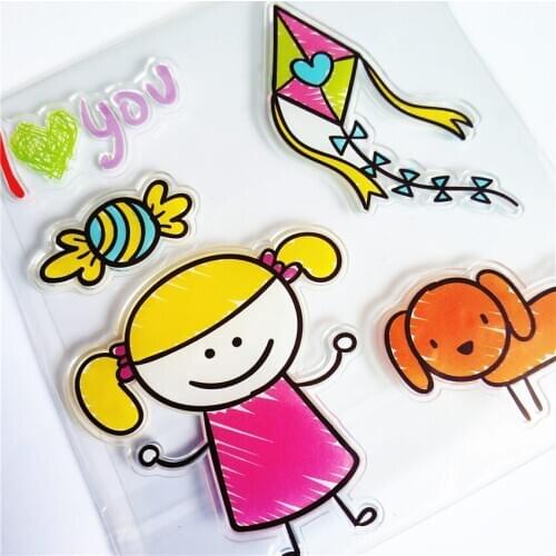 Colorful Kite doll girl Transparent Clear Stamps / Silicone Seals Roller Stamp for DIY scrapbooking photo album/Card Making