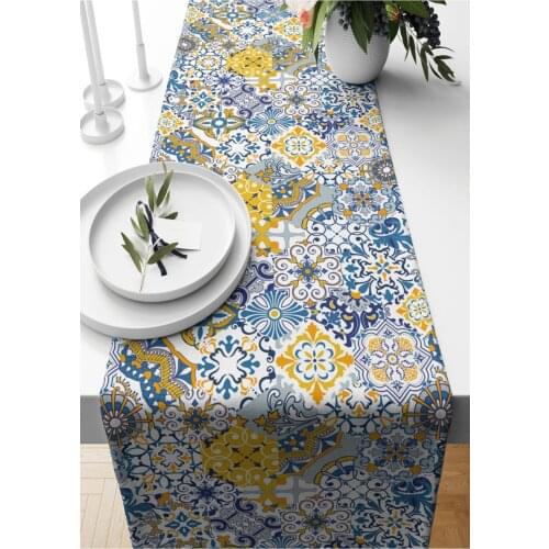 Runner 40*140 Cm majolica Print Suede Woven Table Cloth Gift Living Room Kitchen