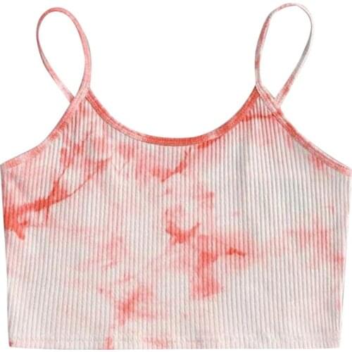 Women Summer Sexy Sleeveless Camisole Gradient Tie-Dye Printed Slim Crop Top Harajuku Ribbed Knit Spaghetti Strap Sling Vest Str