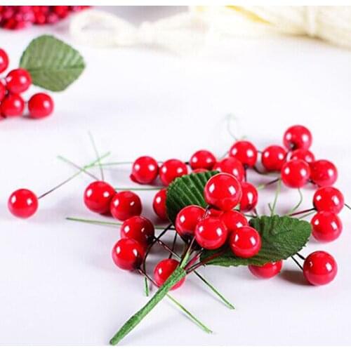 100pcs/lot Artifical Foam Red Small Ball Fruit Flower Bouquet Foreigner Gift Fake Floral Fruit Berry Christmas Tree Decoration