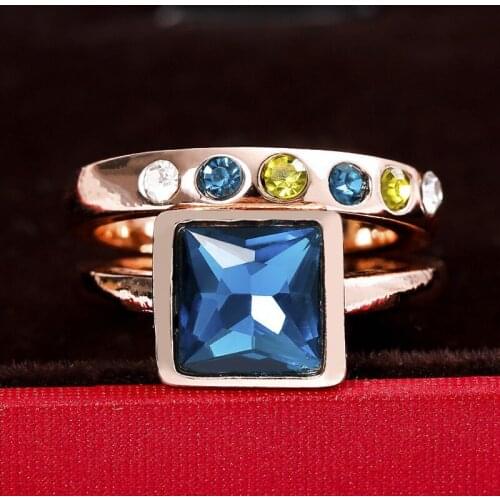2021 2 Pcs/Set Rose Gold Color Square Blue Zircon Rings For Women Vintage Boho Female Jewelry Birthstone Valentine Party Gifts