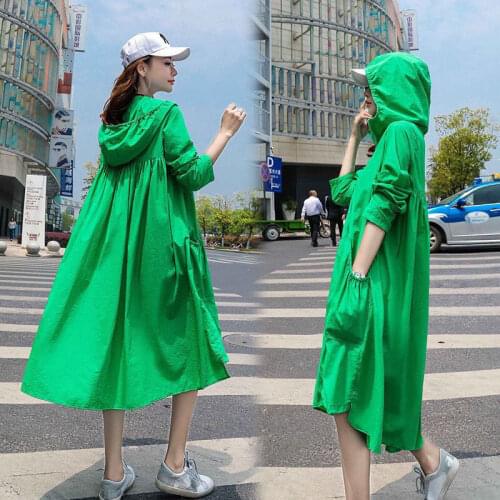 2021 Women Summer Hooded Clothing women femme Fashion Plus Size Loose Sunscreen Thin Coat Long Sleeve Beachwear Trench Jacket