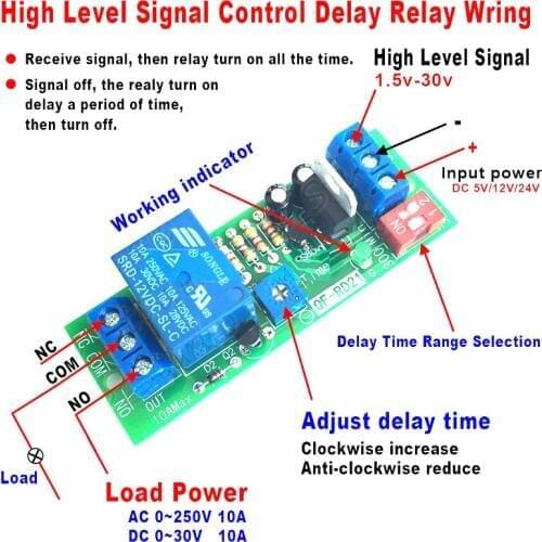 DC 24v High Signal Off Delay Turn Off / on Timer Relay Module Switch PLC Signal monitoring Automatic closing