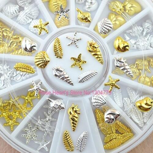 Beauty Manicure 3D Metal Nail Art Decoration Accessories Gold Silver Shell Conch Starfish Wheel Nail Supplies