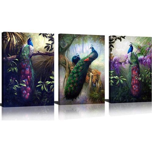 Peacock Diamond Embroidery Grey and Yellow Flower 3pcs Animal Peacock diy diamond painting cross stitch full mosaicZP-2980